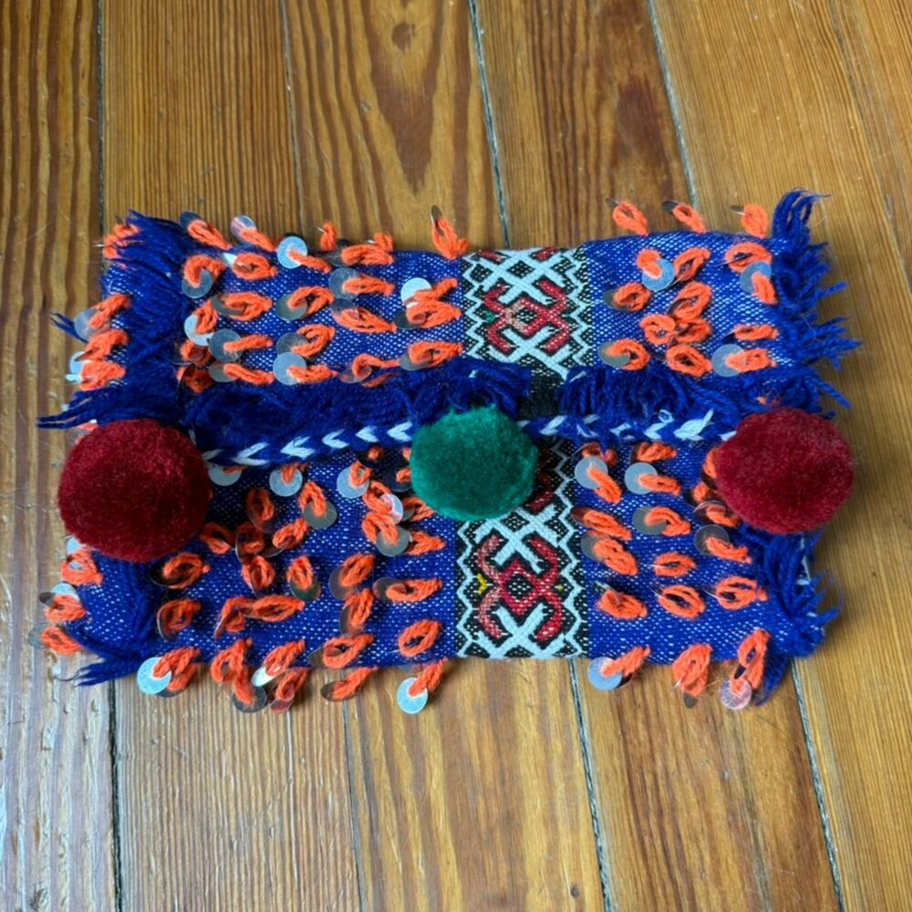 Funky bohemian fabric clutch bag